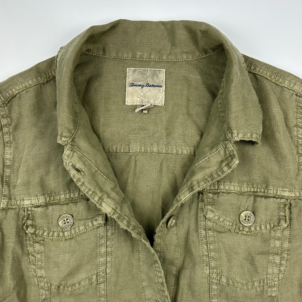Tommy Bahama Womens Olive Green 100% Linen Button Front Trucker Jacket Size M - Picture 3 of 10